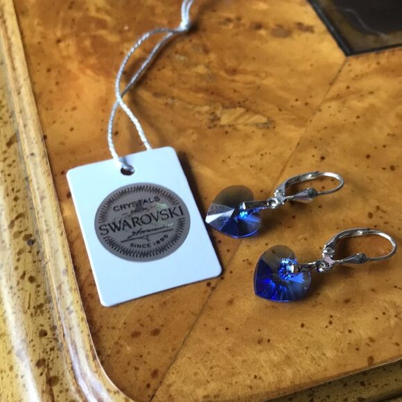 Swarovski Crystal Sterling Silver Heart Earrings - Picture 5 of 6